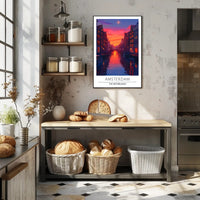 Amsterdam Canal at Sunset Vibrant Travel Poster