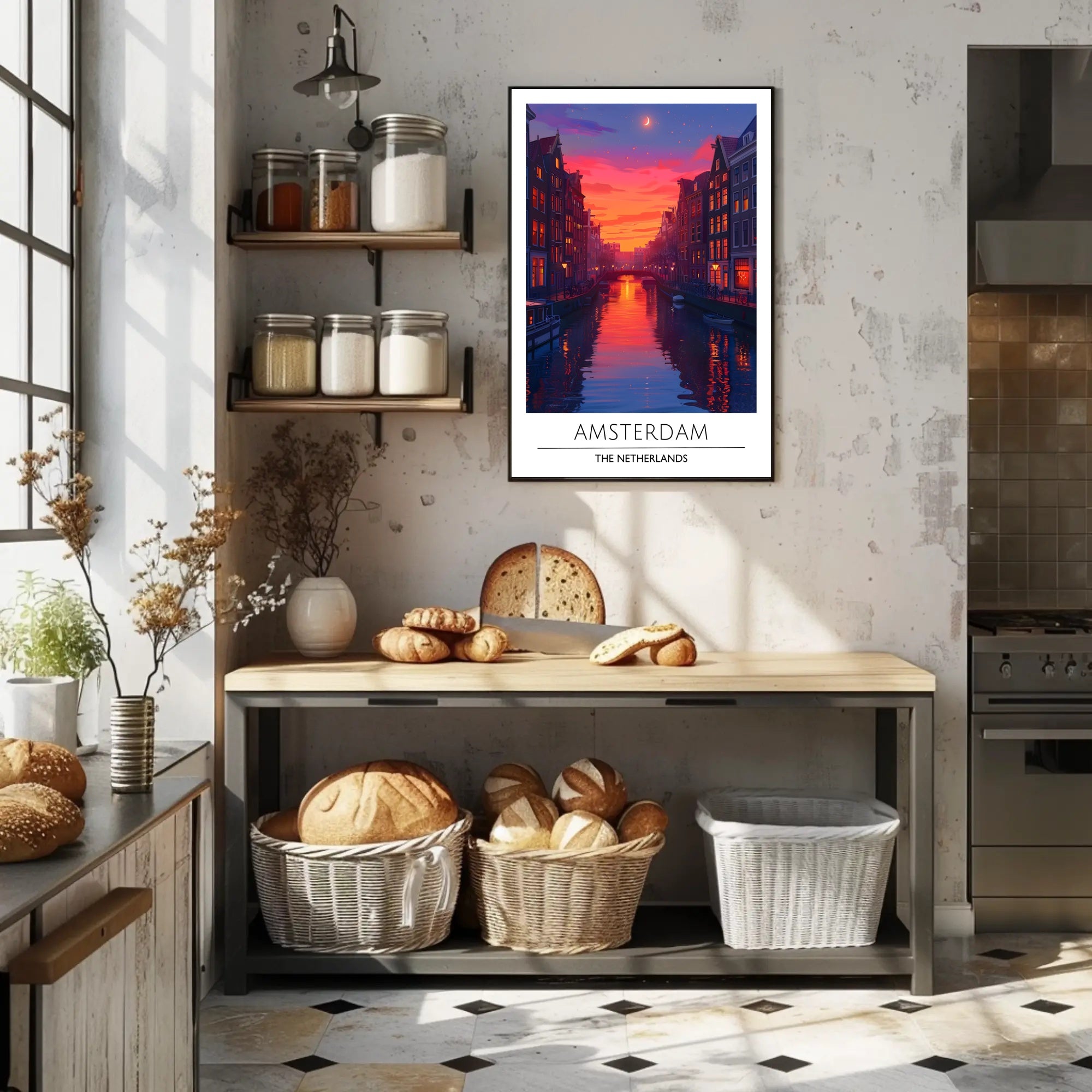 Amsterdam Canal at Sunset Vibrant Travel Poster