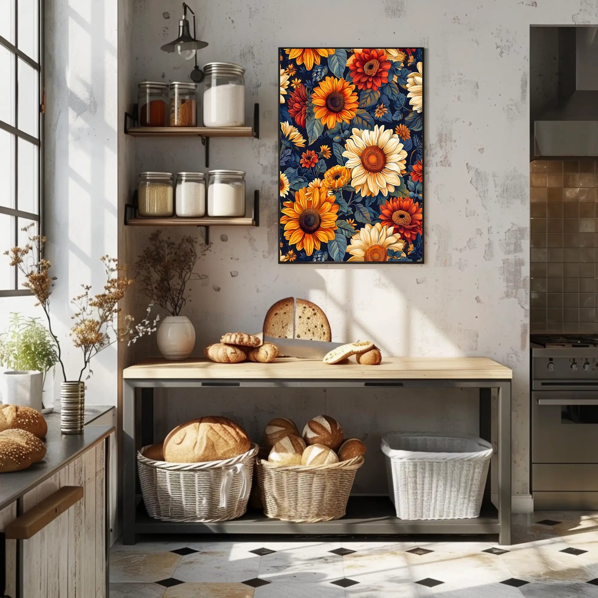 Vibrant Floral Illustration with Modern Artistic Poster