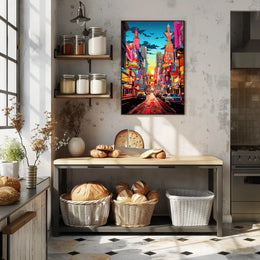 Neon Cityscape At Dusk Poster