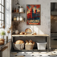 Lansing Cityscape Retro Typography Collectors Poster