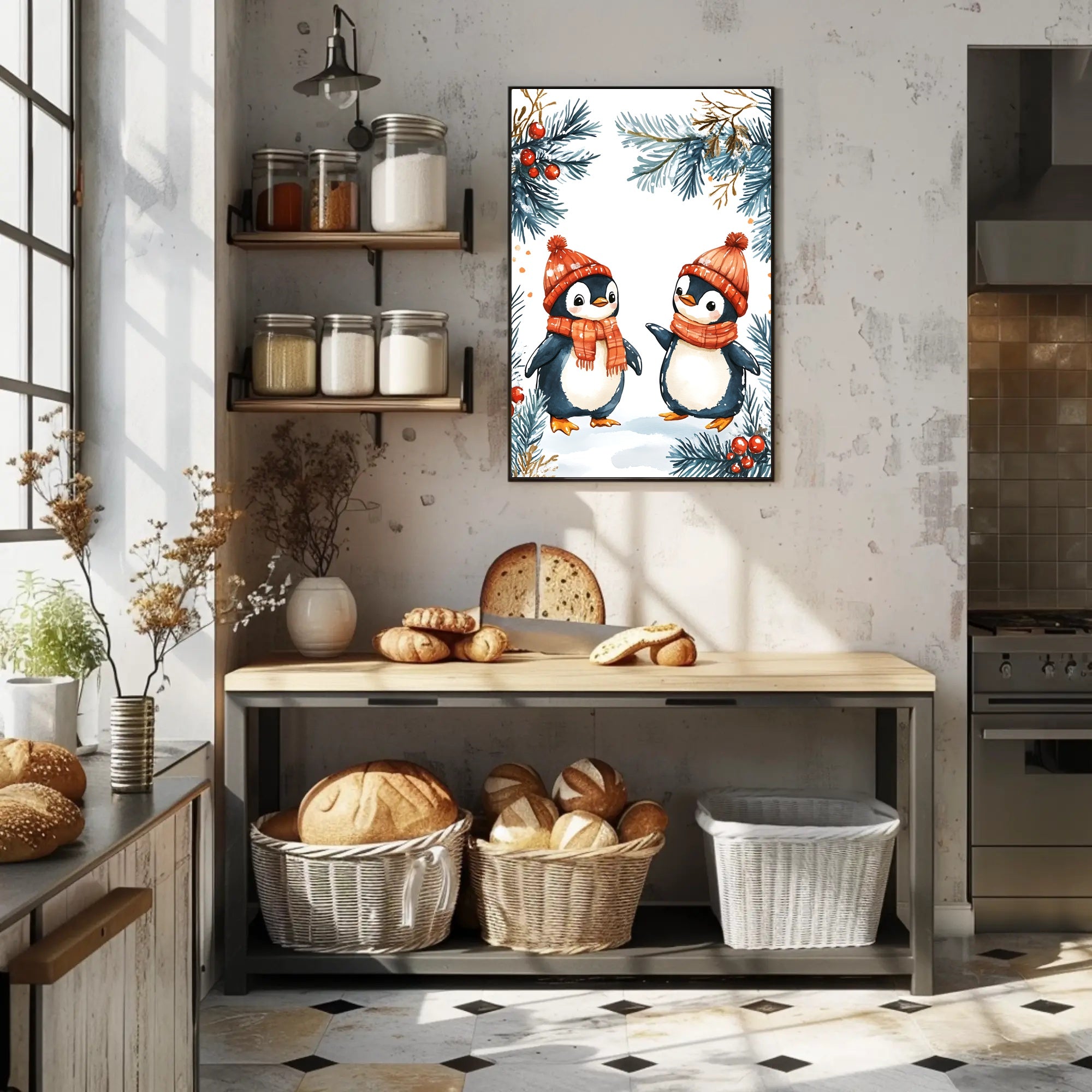 Festive Penguins Winter Wonderland Animal Poster