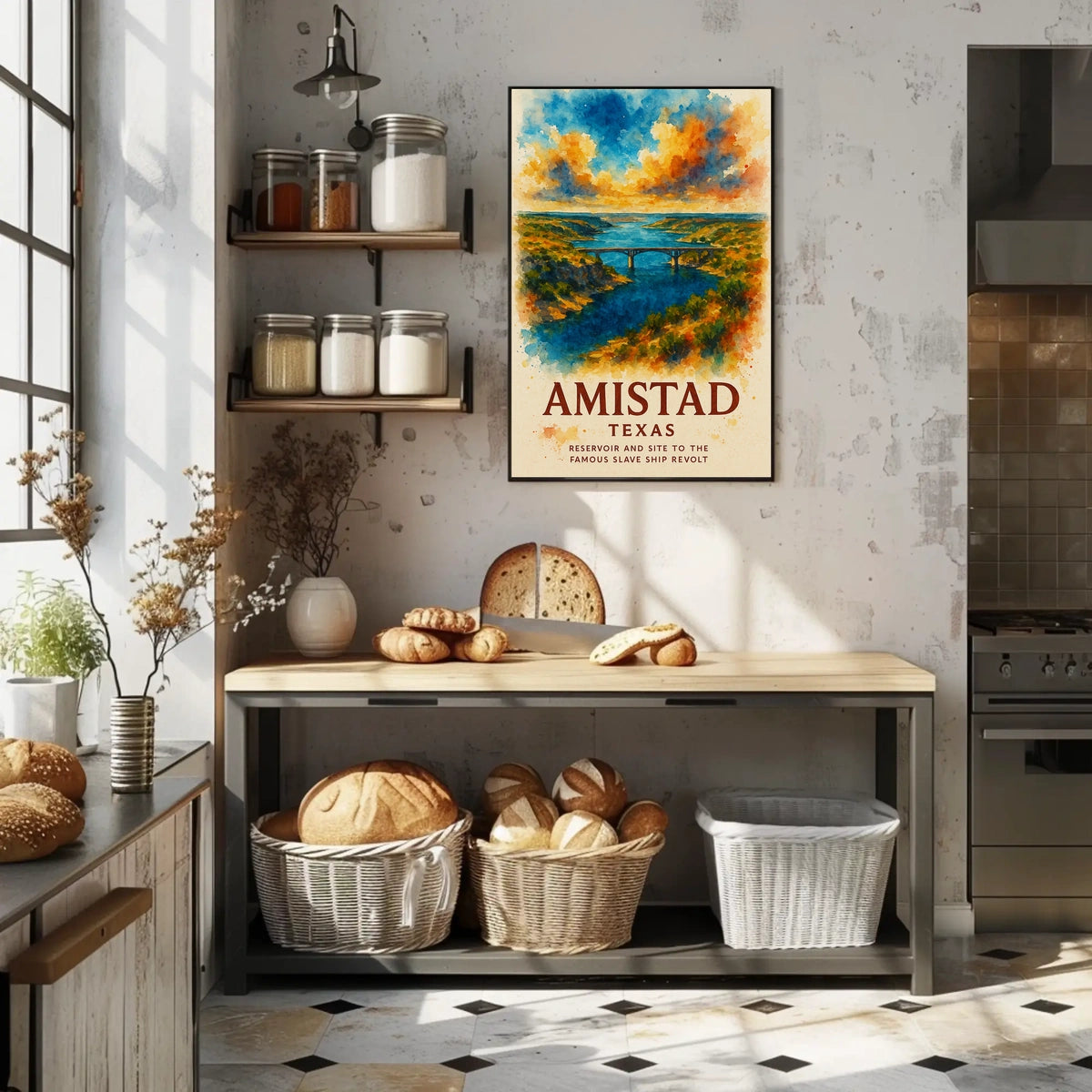 Amistad Reservoir Scenic Watercolor Art Poster