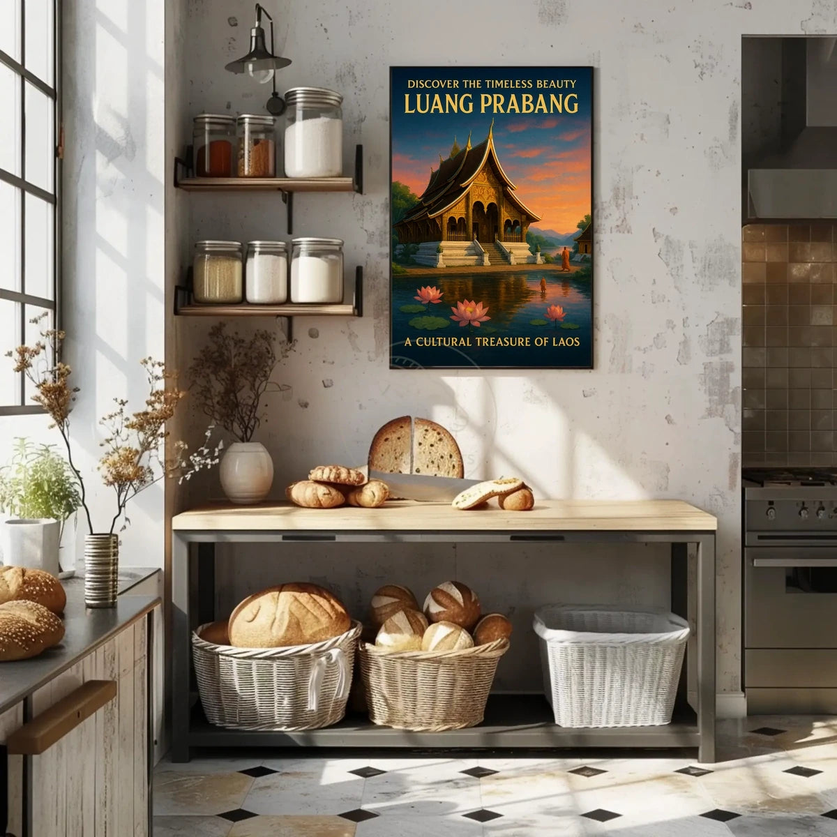 Luang Prabang Cultural Treasure Photorealistic Travel Poster