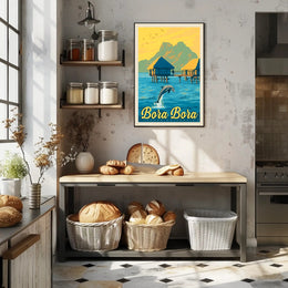 Bora Bora Overwater Bungalow Vintage Travel Poster PosterGoat