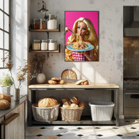 Doll Dining Delight: Quirky Fun Pop Culture Poster PosterGoat