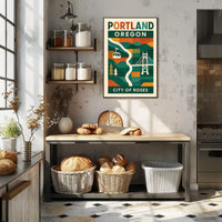 Portland Cityscape Vibrant Retro Travel Poster PosterGoat