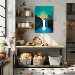 Abstract Waterfall Sunset Poster Modern Wall Art