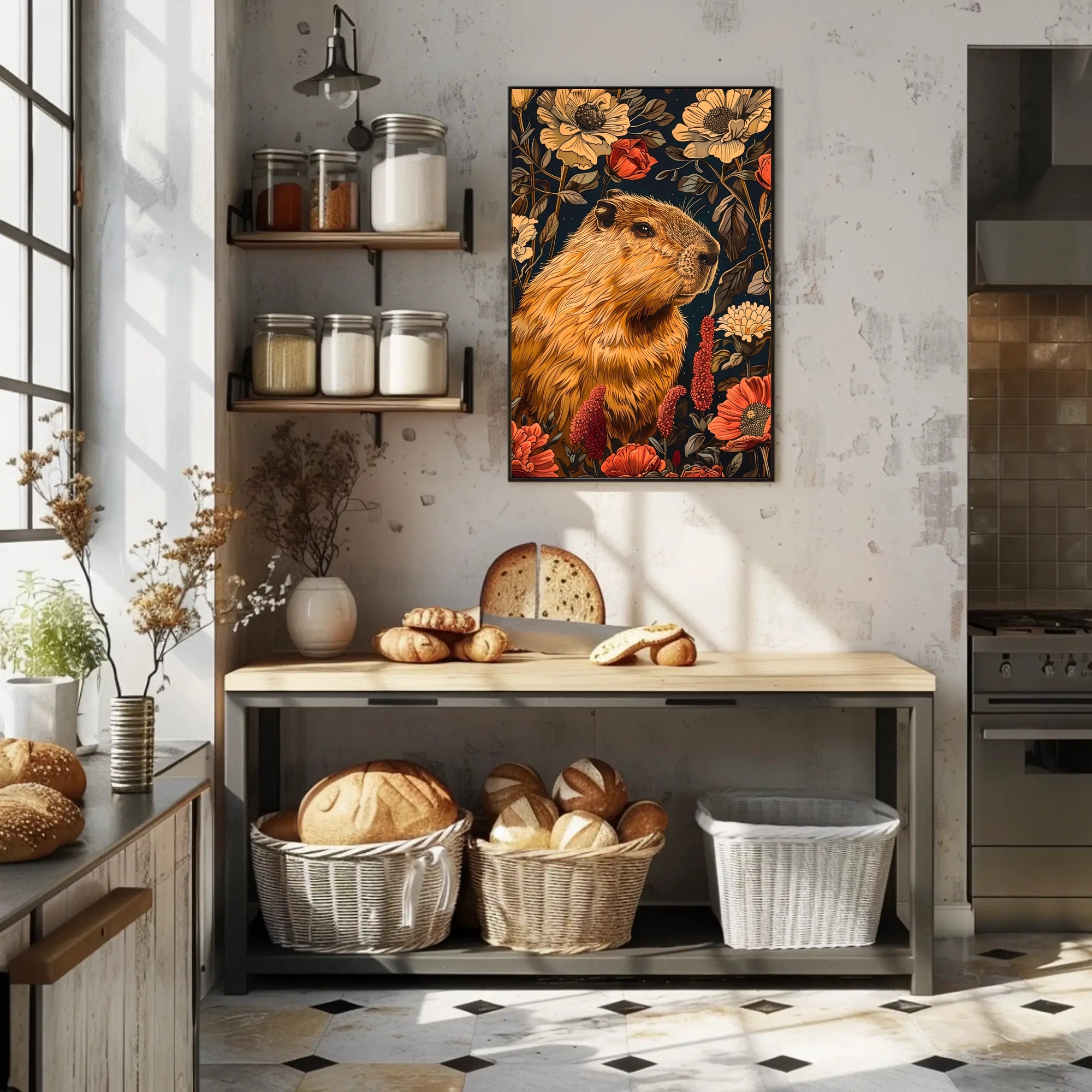 Capybara in Bloom Wall Art Print