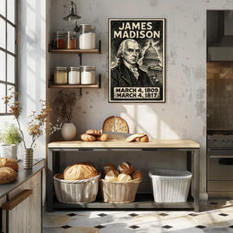 James Madison 4th President of the United States B & W Comic Sketch Poster