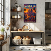 Los Angeles Dreamscape Vintage Sunset Art Poster
