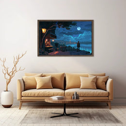 Moonlit Terrace: Pixel Art Nightscape Poster
