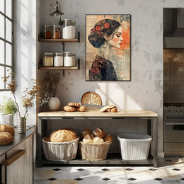 Elegant Woman's Profile with Floral Elements - Artistic Poster
