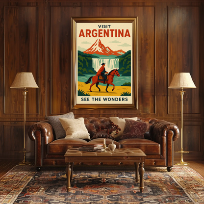 Visit Argentina Gaucho Waterfalls Adventure Travel Poster