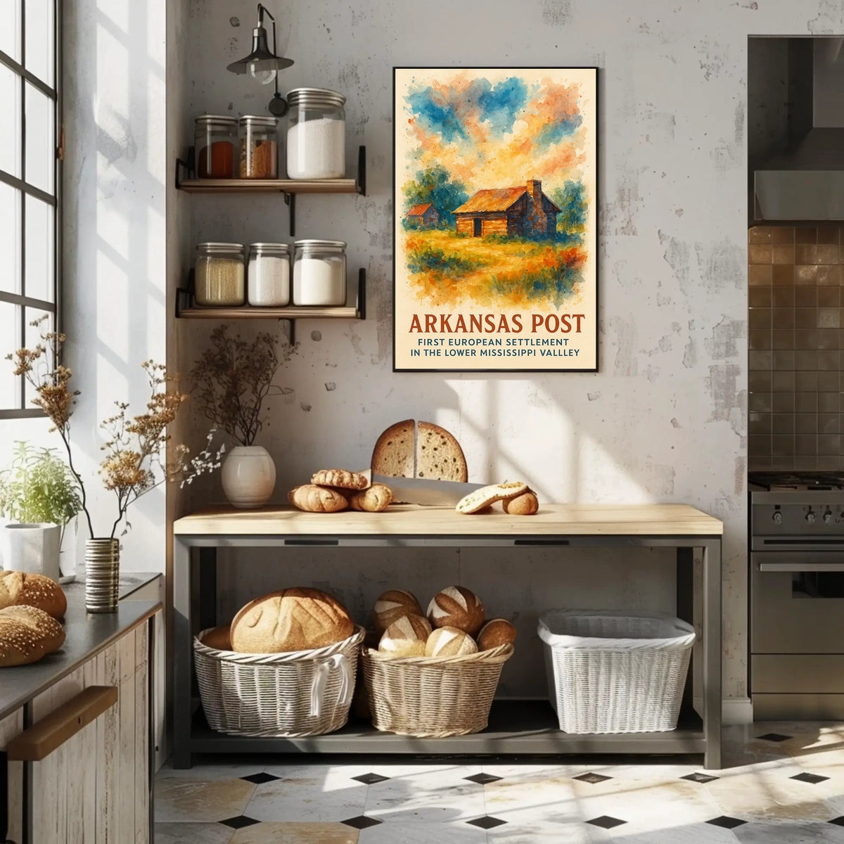 Arkansas Post Historic Settlement Watercolor Poster