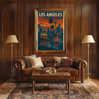 Los Angeles Hollywood Sunset Travel Poster