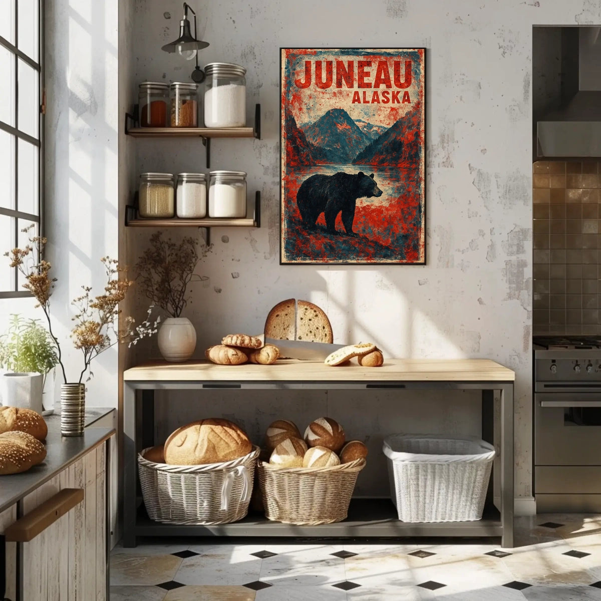 Juneau Bear Silhouette Adventure Vintage Poster