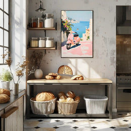 Vespa Coastal Poster Vintage Pastel Travel Wall Art