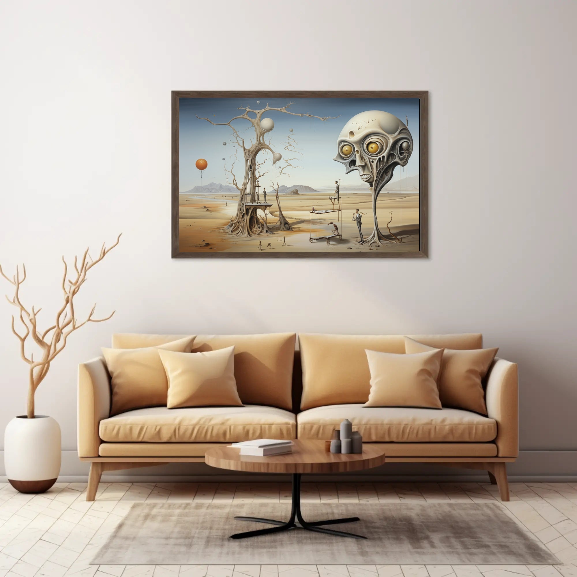 Surreal Desert Scene with Skull and Balloons Abstract Poster