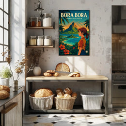 Vibrant Anime-Inspired Bora Bora Travel Poster
