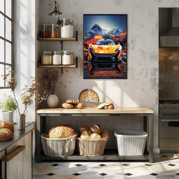 Sleek Orange Sports Car Adventure Abstract, Artistic, or Pop Culture Poster