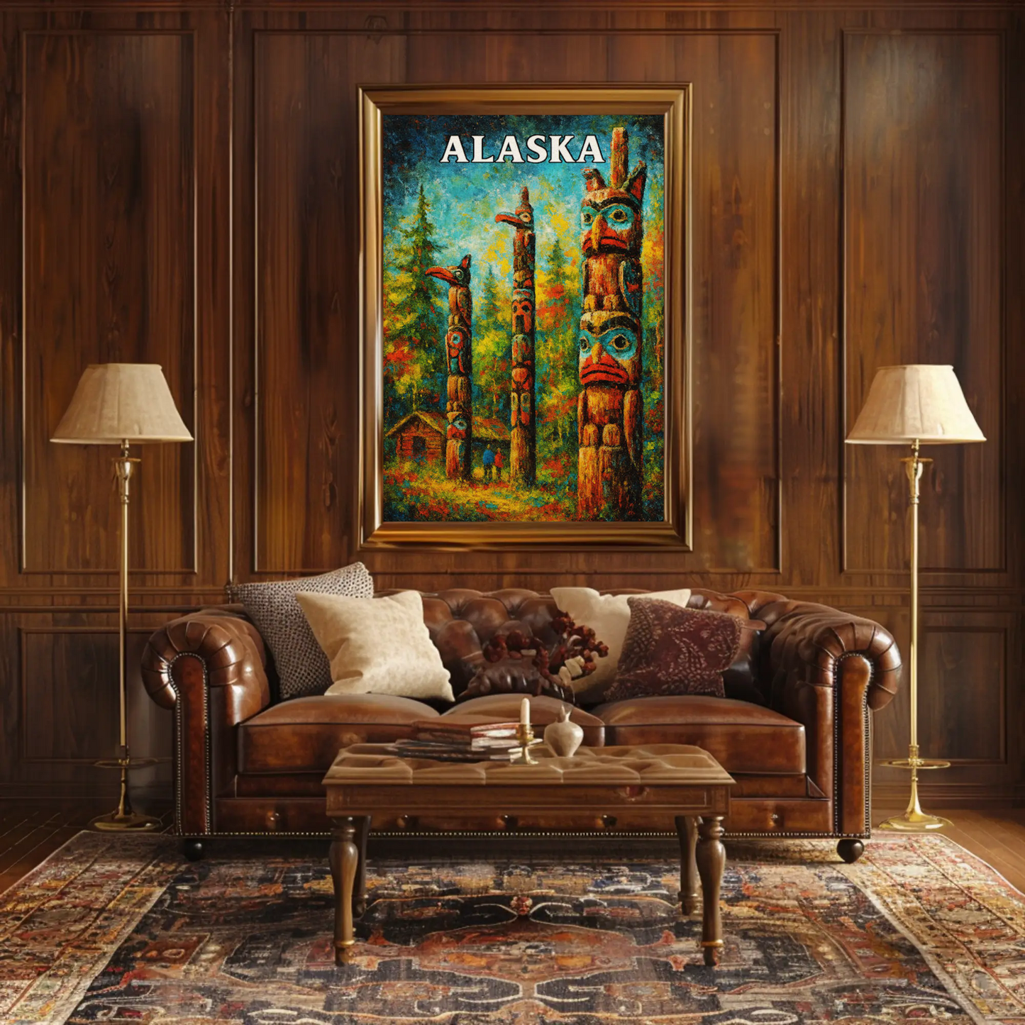 Alaska Totem Poles Native Heritage Forest Travel Poster