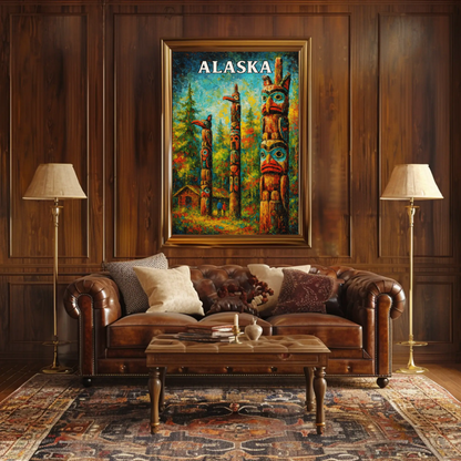 Alaska Totem Poles Native Heritage Forest Travel Poster
