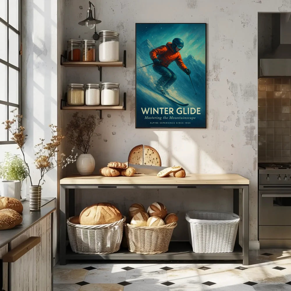 WINTER GLIDE Vintage Alpine Skiing Sports Poster PosterGoat