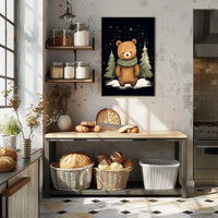Whimsical Bear Winter Night Scene Art Poster