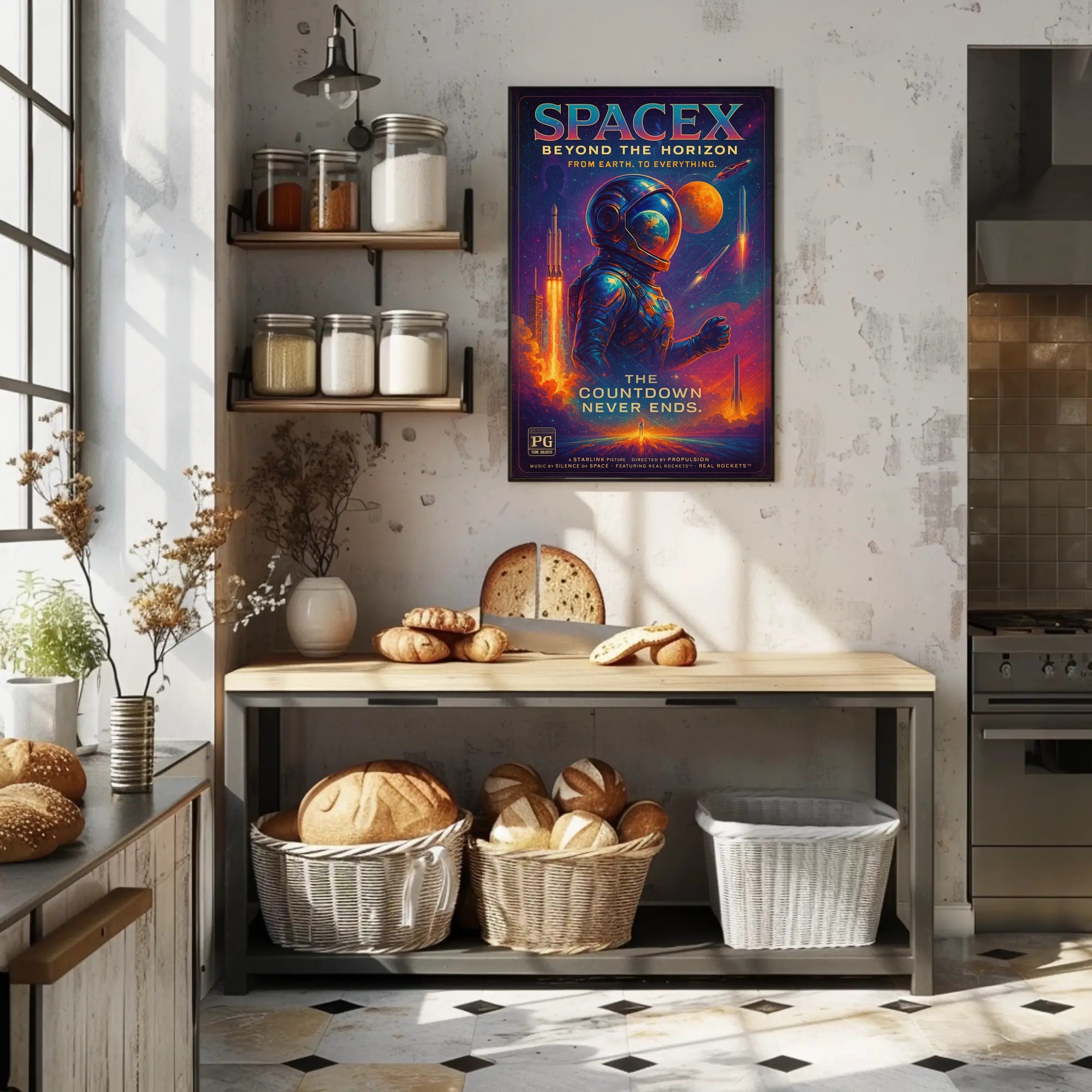 SpaceX Rocket Launch Vibrant Futuristic Sci-Fi Poster