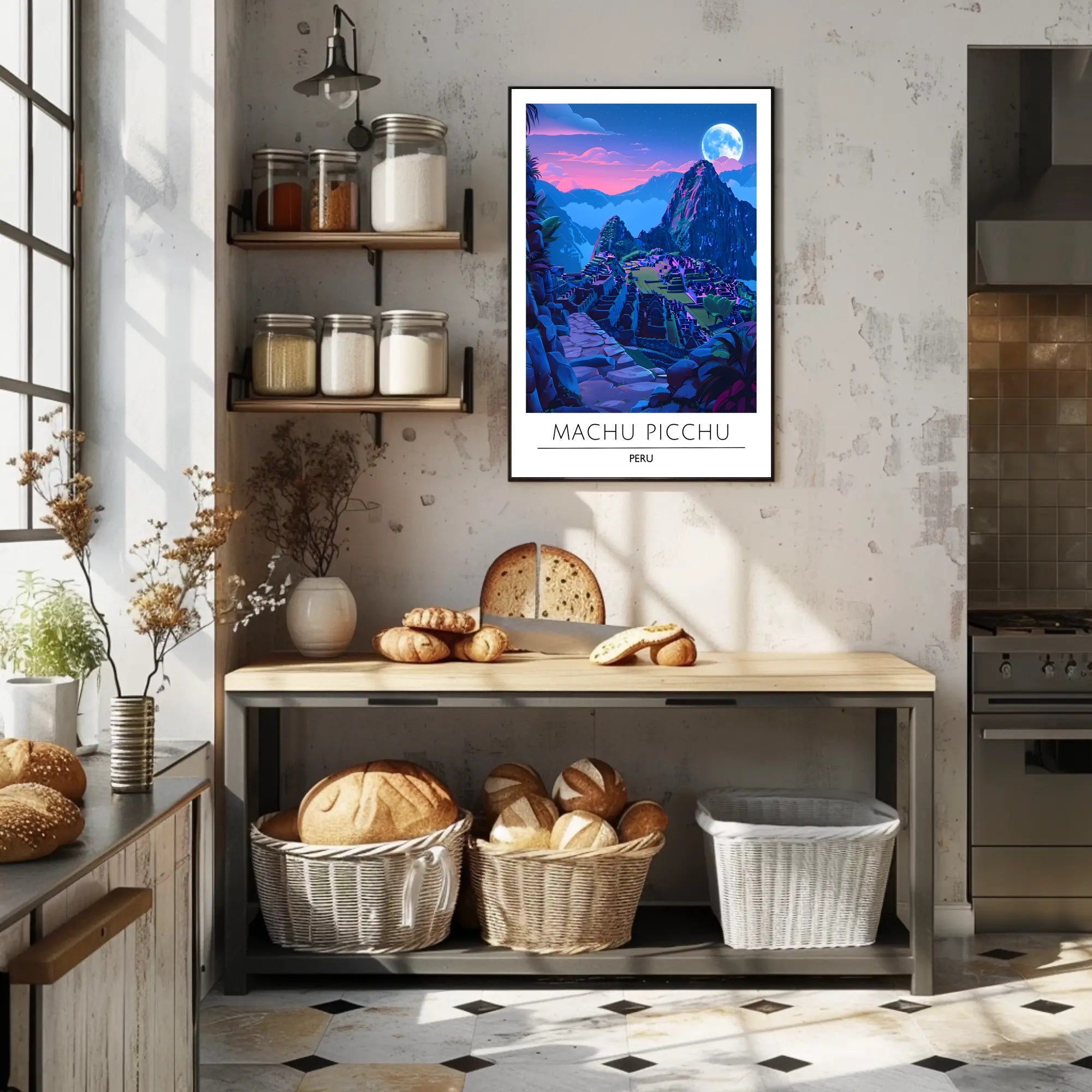 Machu Picchu Moonlit Dusk Vibrant Travel Poster