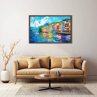 Mediterranean Coastal Town Vibrant Harbor Scene Poster