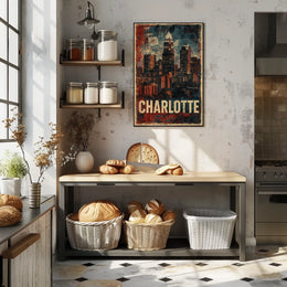 Charlotte Skyline Vintage Urban Retro Collectors Poster