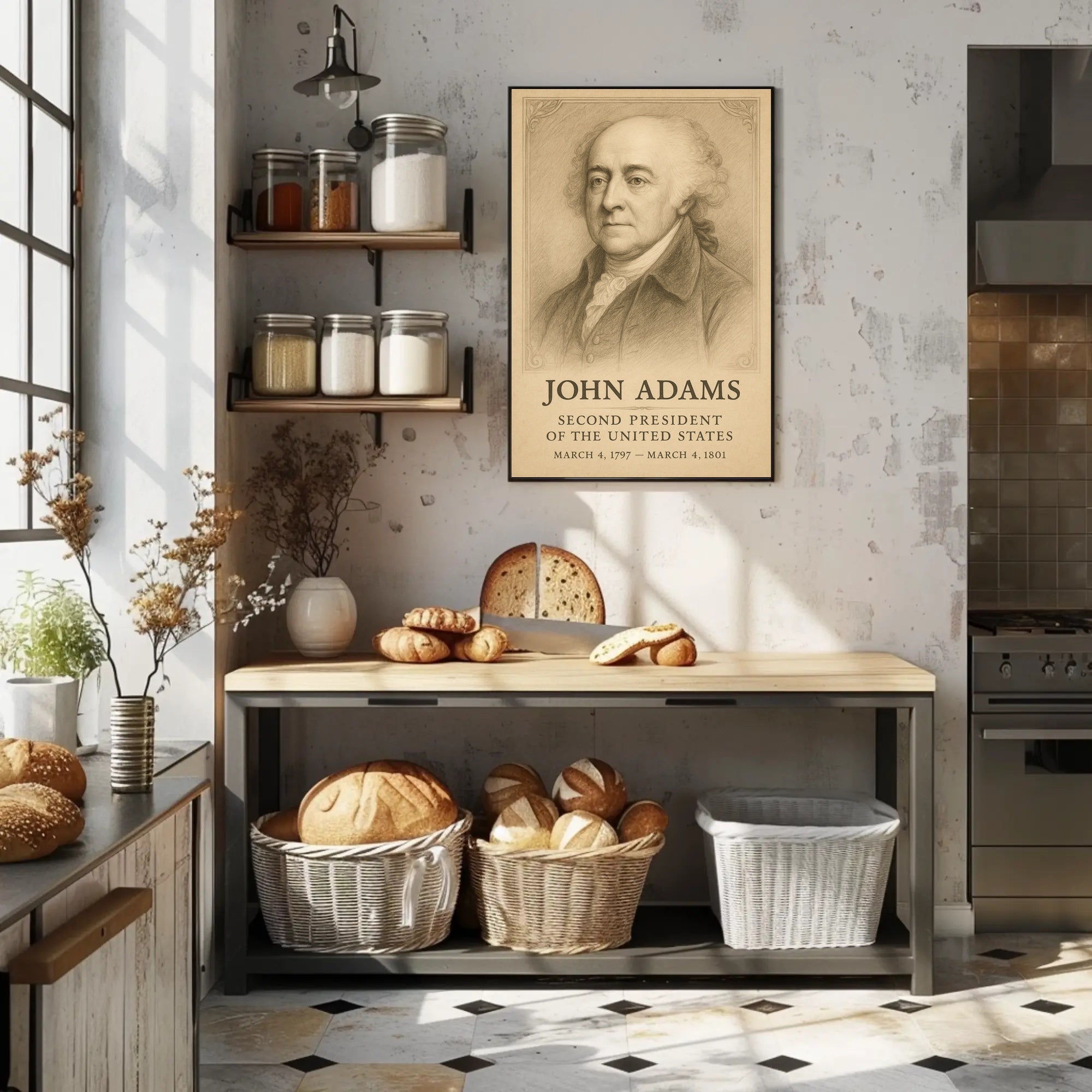 John Adams 2nd President Sketch Poster Art Print Decor PosterGoat