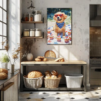 Golden Retriever Puppy Wearing Red Sunglasses Poster