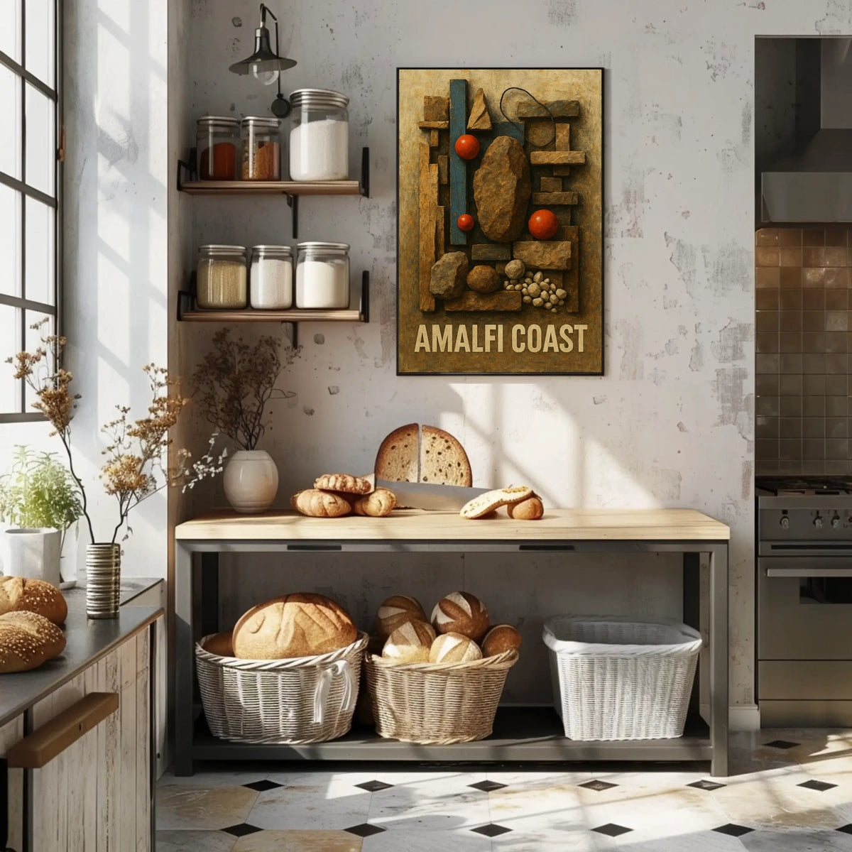 Amalfi Coast Art Poster Scenic Cliffside Decor 18x24