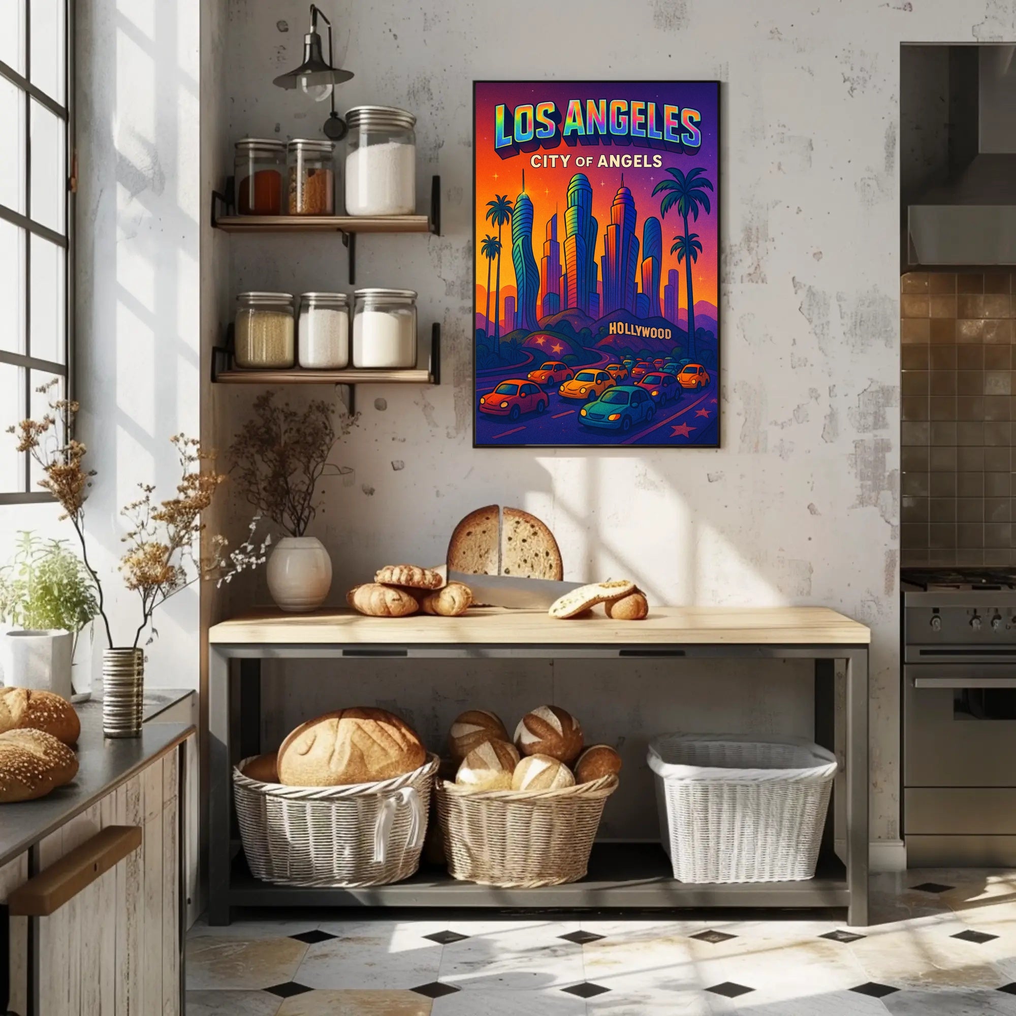 Colorful Los Angeles Skyline Pop Art Urban or Cityscape Poster