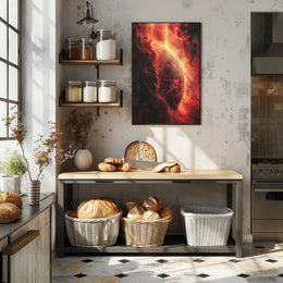 Cosmic Majesty: Fiery Planet in Nebula Poster PosterGoat