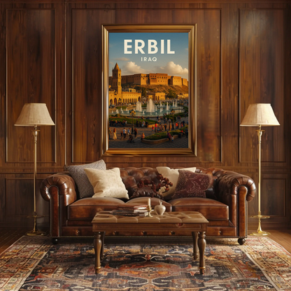 Erbil Iraq Citadel Market Fountains Travel Poster