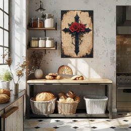 Gothic Cross with Red Roses Artistic Wall Decor Poster