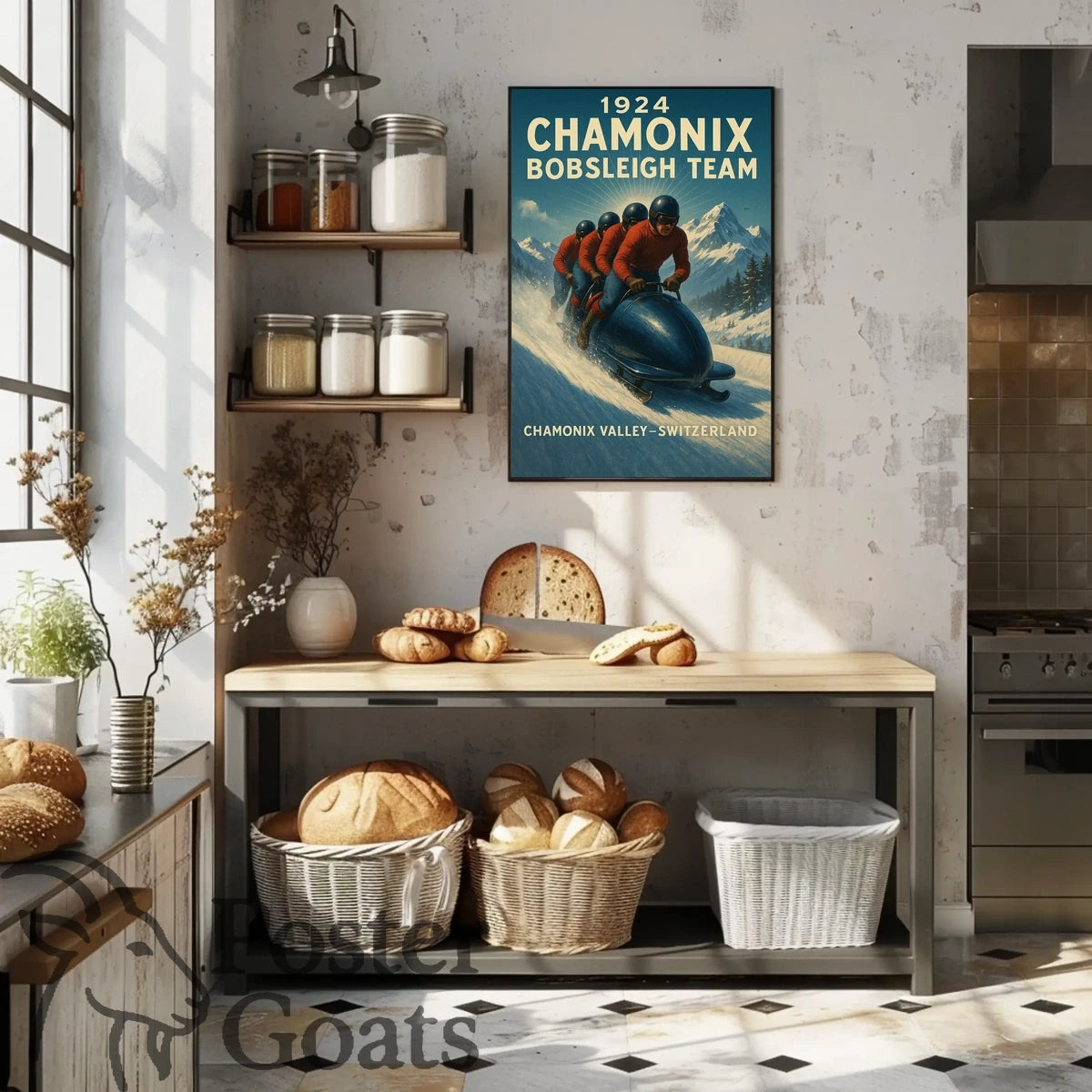 1924 Chamonix Bobsleigh Team Vintage Sports Poster