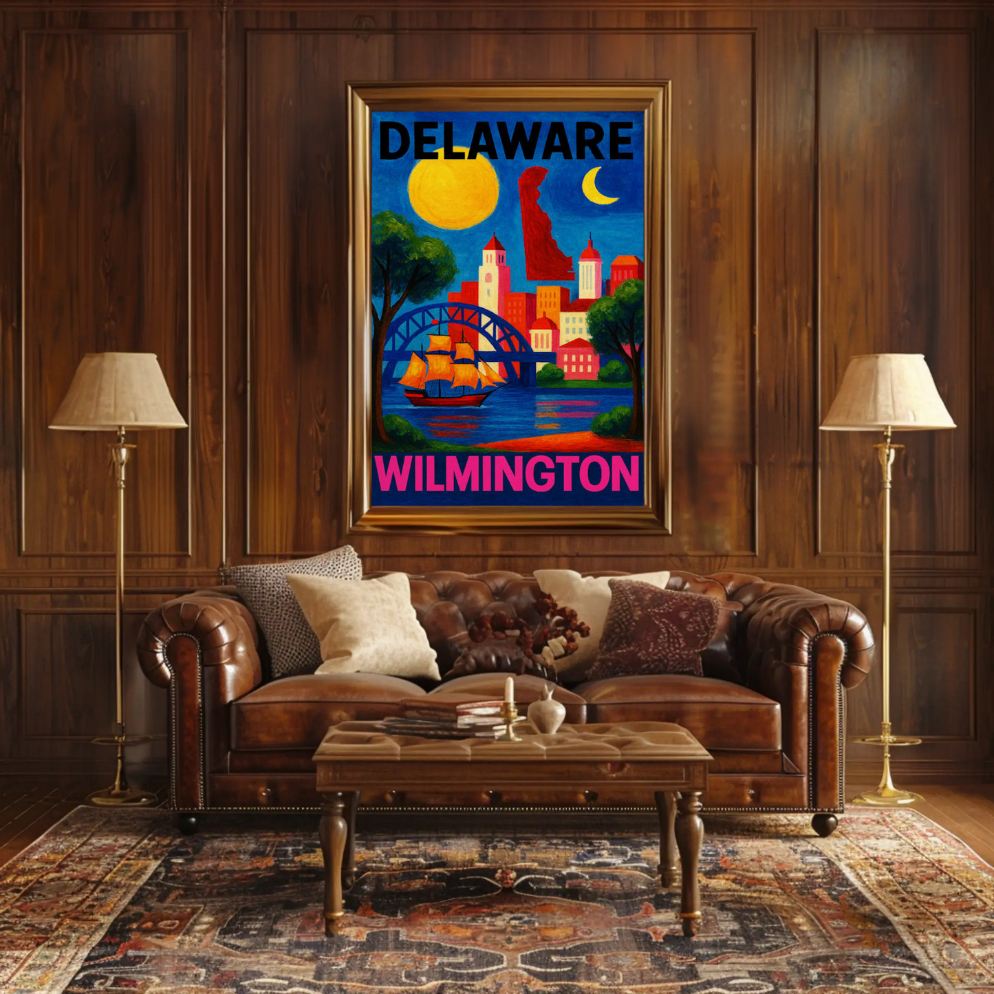 Wilmington Delaware Sailboat Bridge Skyline Travel Poster