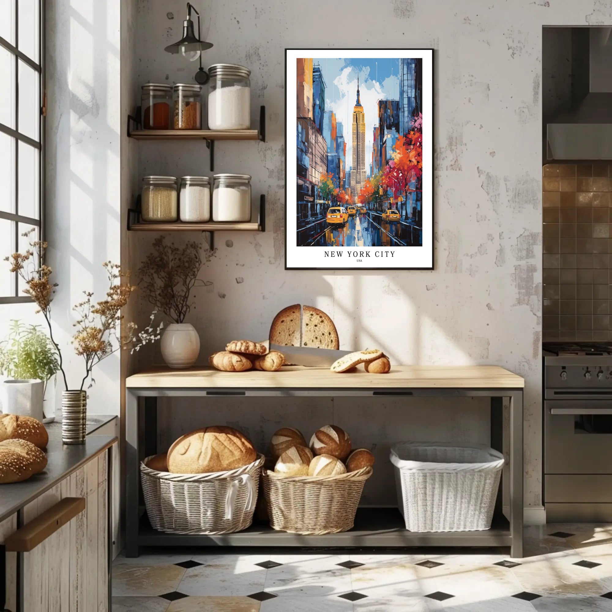 Vibrant Autumn NYC Scene with Empire State Building Cityscape Poster PosterGoat