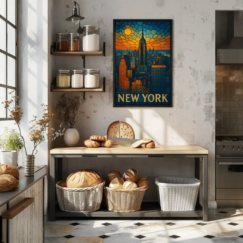 Digital Stained Glass NYC Poster Vibrant Modern Home Decor