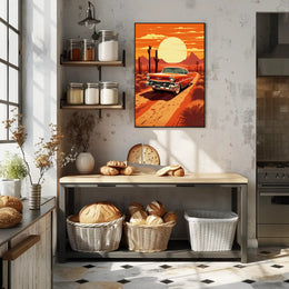 Classic Car in the Desert Sunset Poster