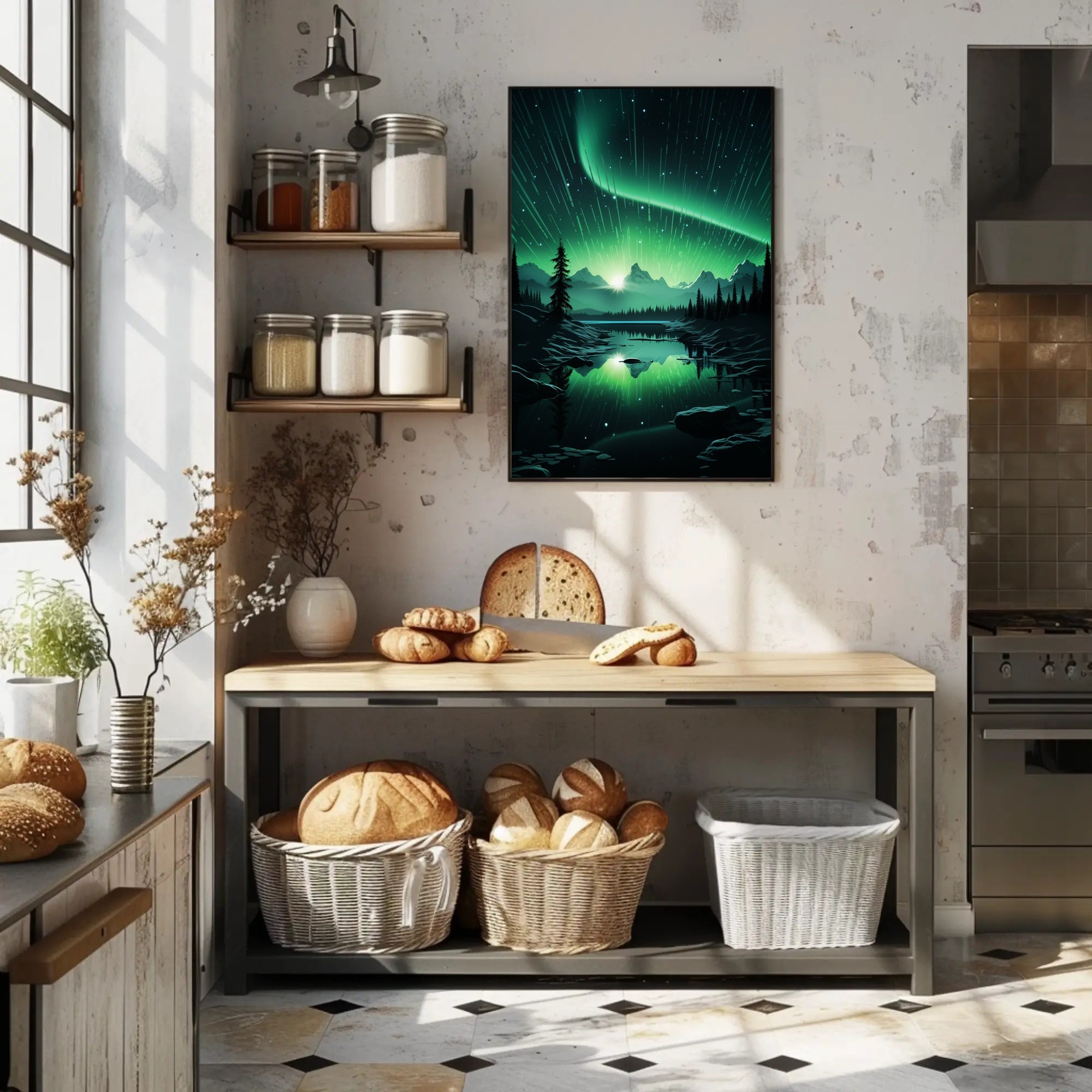 Aurora Over Tranquil Landscape Poster