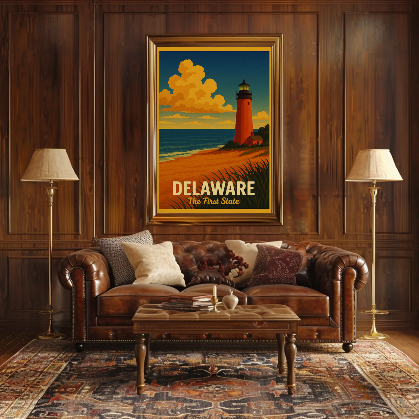 Delaware First State Coastal Lighthouse Travel Poster