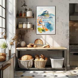 Coastal Cityscape Watercolor Poster PosterGoat
