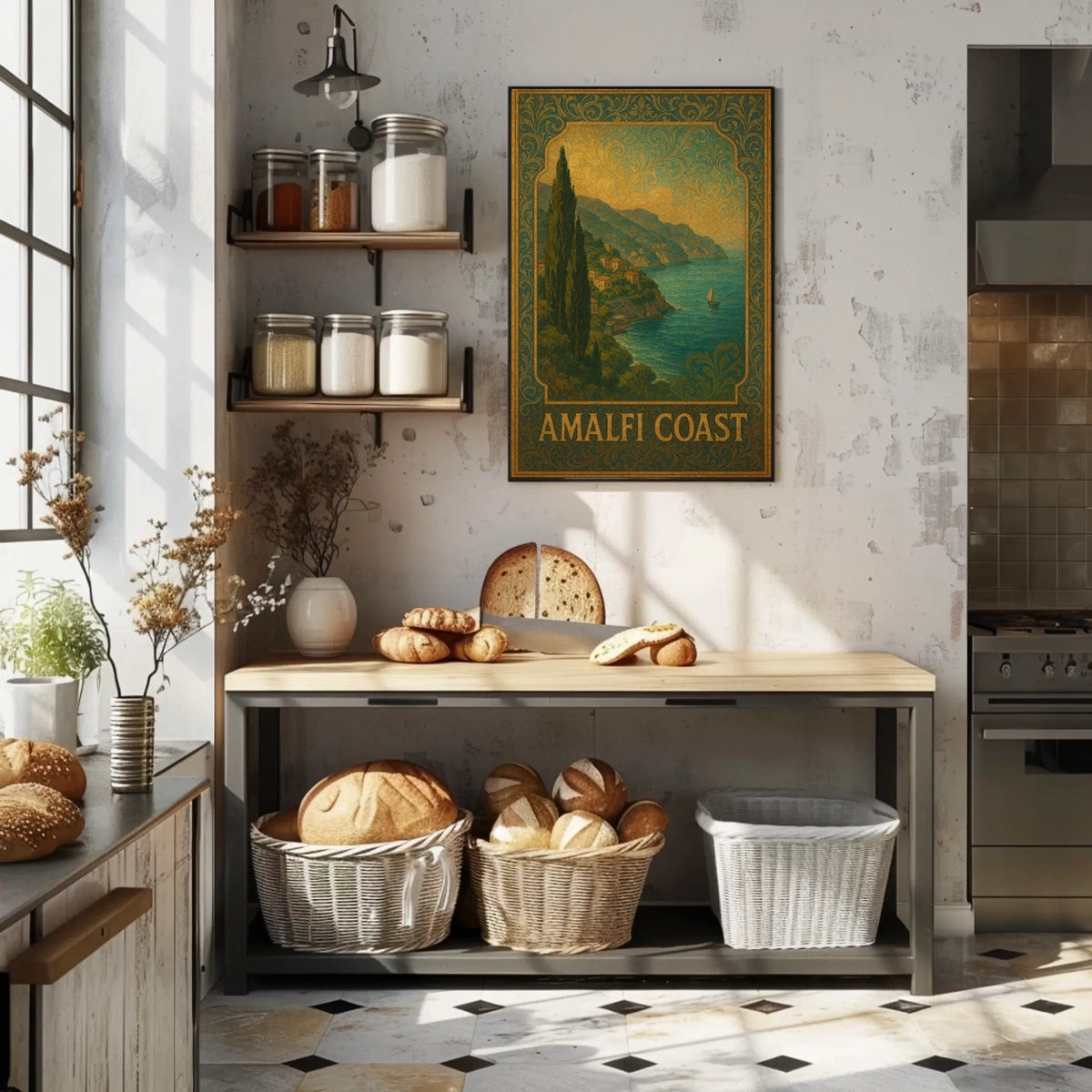 Amalfi Coast Poster Wall Art 18x24 Coastal Scene Art Print