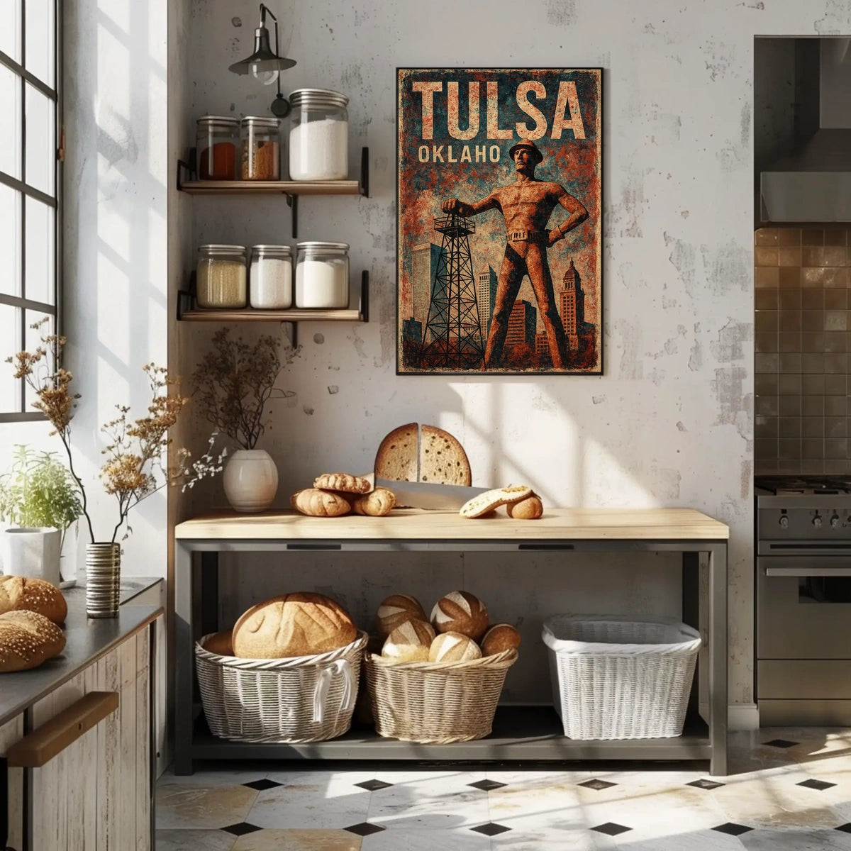 Golden Driller Tulsa Vintage Americana Poster